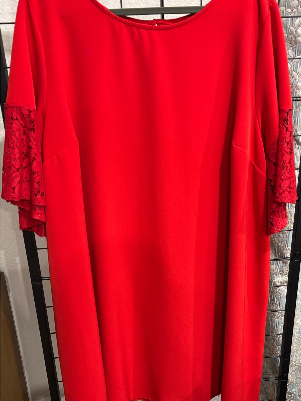 Lane Bryant Bright Red Mid-Sleeve Dress with Lace Sleeves